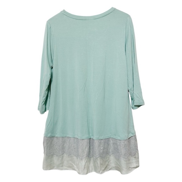 LOGO by Lori Goldstein Mint Women’s Tunic Top w/Satin & Lace Hem - Large Petite - Picture 4 of 6